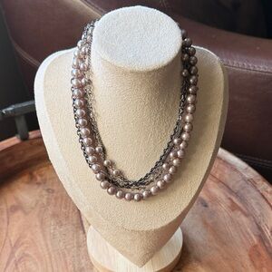Express Multi-Strand Faux Pearl and Chain Necklace - Taupe
